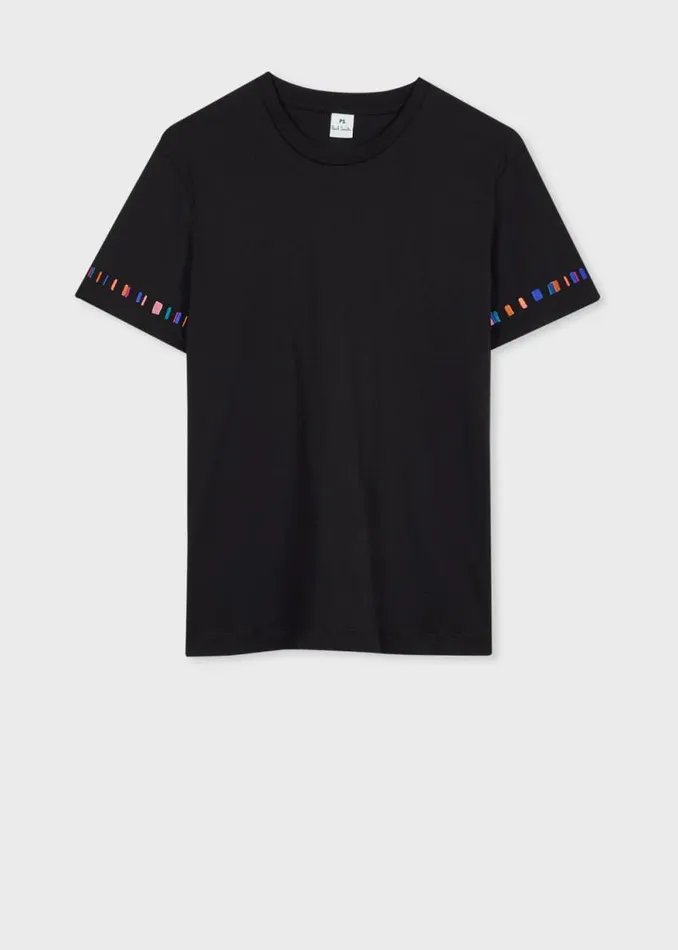 Womens Paul Smith Tops Black 039Swirl039 Stripe Sleeve Embroidered TShirt Womens Paul Smith Tops Black 039Swirl039 Stripe Sleeve Embroidered TShirt