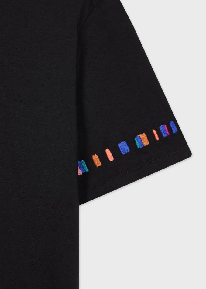 Womens Paul Smith Tops Black 039Swirl039 Stripe Sleeve Embroidered TShirt Womens Paul Smith Tops Black 039Swirl039 Stripe Sleeve Embroidered TShirt