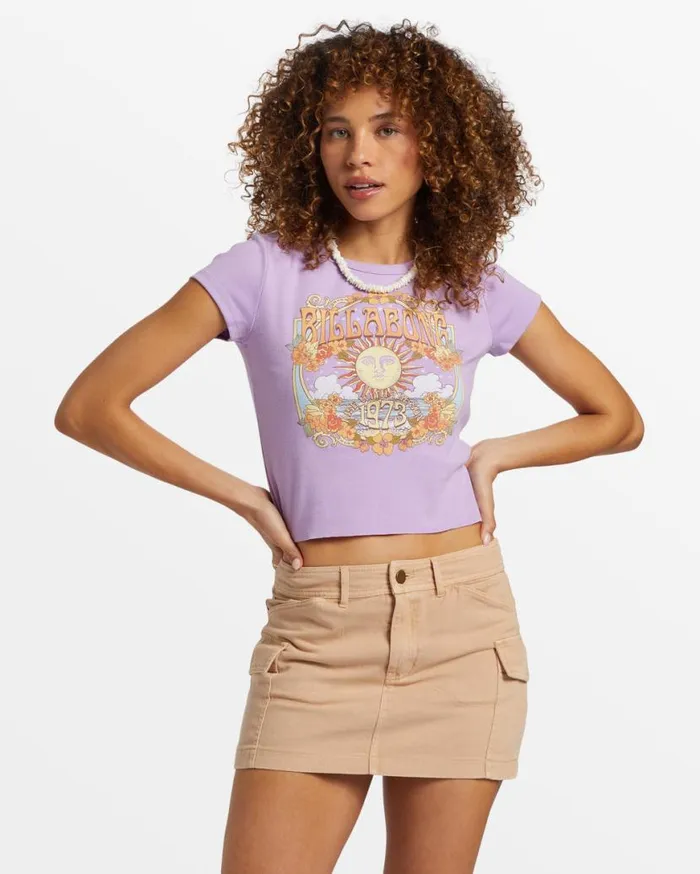 Womens Rise With The Sun Shrunken TShirt Tulip Billabong Graphic Tees and Tanks Womens Rise With The Sun Shrunken TShirt Tulip Billabong Graphic Tees and Tanks