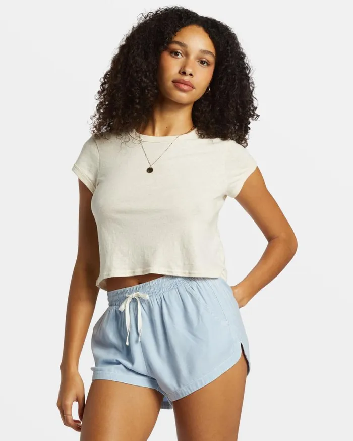 Womens Road Trippin Elastic Waist Shorts Washed Chambray Billabong Shorts Womens Road Trippin Elastic Waist Shorts Washed Chambray Billabong Shorts