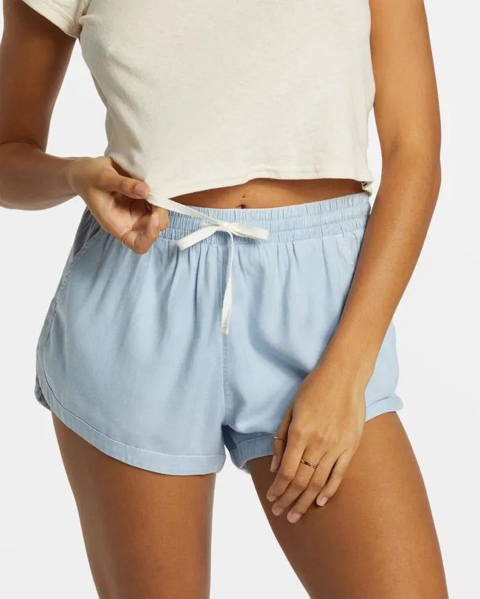 Womens Road Trippin Elastic Waist Shorts Washed Chambray Billabong Shorts Womens Road Trippin Elastic Waist Shorts Washed Chambray Billabong Shorts