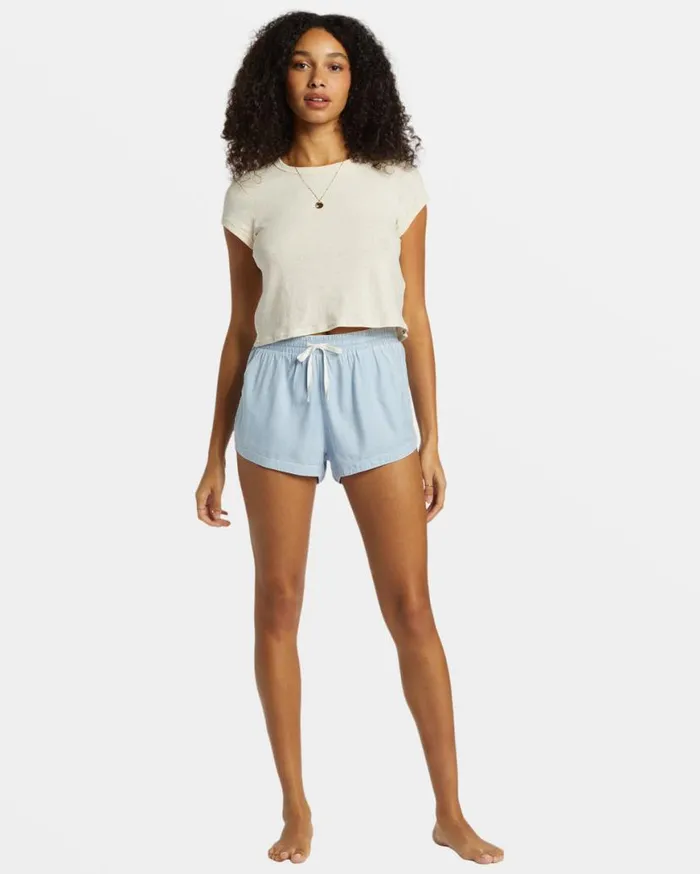 Womens Road Trippin Elastic Waist Shorts Washed Chambray Billabong Shorts Womens Road Trippin Elastic Waist Shorts Washed Chambray Billabong Shorts