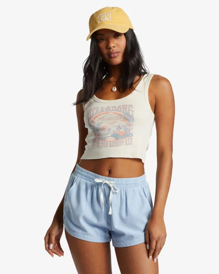 Womens Road Trippin Elastic Waist Shorts Washed Chambray Billabong Shorts Womens Road Trippin Elastic Waist Shorts Washed Chambray Billabong Shorts