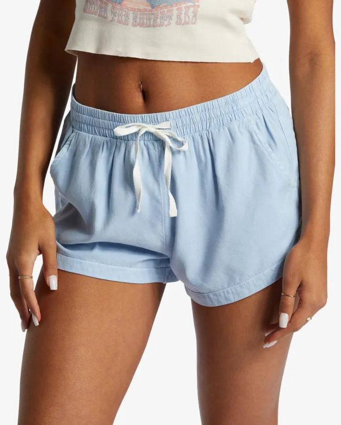 Womens Road Trippin Elastic Waist Shorts Washed Chambray Billabong Shorts Womens Road Trippin Elastic Waist Shorts Washed Chambray Billabong Shorts