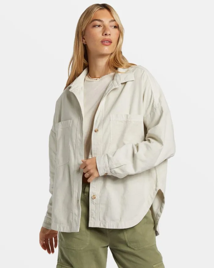 Womens Stoked On You Oversized Long Sleeve Shirt Moonlight Billabong Tops