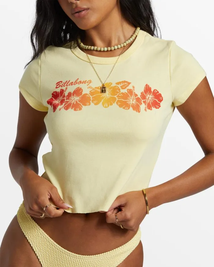 Womens Summer Babe Shrunken TShirt Mellow Yellow Billabong Graphic Tees and Tanks Womens Summer Babe Shrunken TShirt Mellow Yellow Billabong Graphic Tees and Tanks