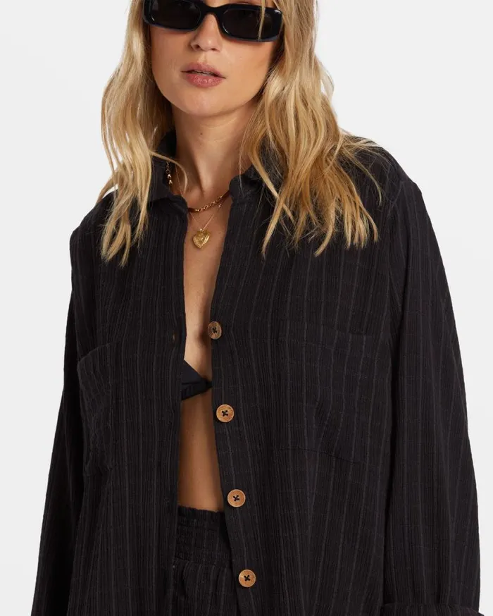 Womens Swell Long Sleeve Shirt Black Sands Billabong Tops Womens Swell Long Sleeve Shirt Black Sands Billabong Tops