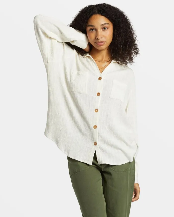 Womens Swell Long Sleeve Shirt Salt Crystal Billabong Tops