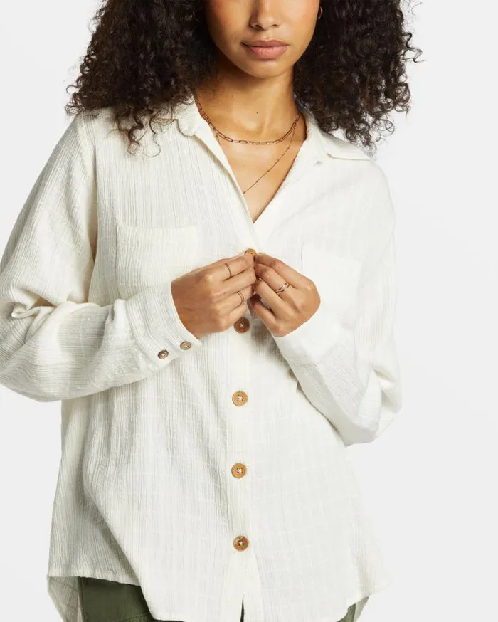 Womens Swell Long Sleeve Shirt Salt Crystal Billabong Tops