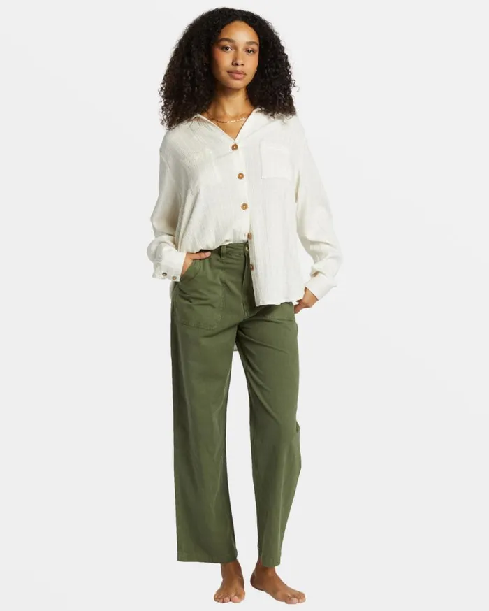 Womens Swell Long Sleeve Shirt Salt Crystal Billabong Tops