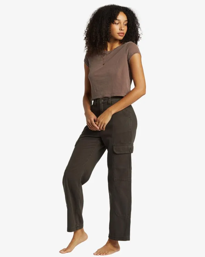 Womens Wall To Wall Denim Cargo Pants Black Sands Billabong Jeans and Pants