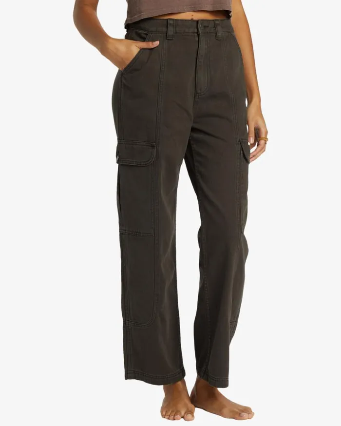 Womens Wall To Wall Denim Cargo Pants Black Sands Billabong Jeans and Pants