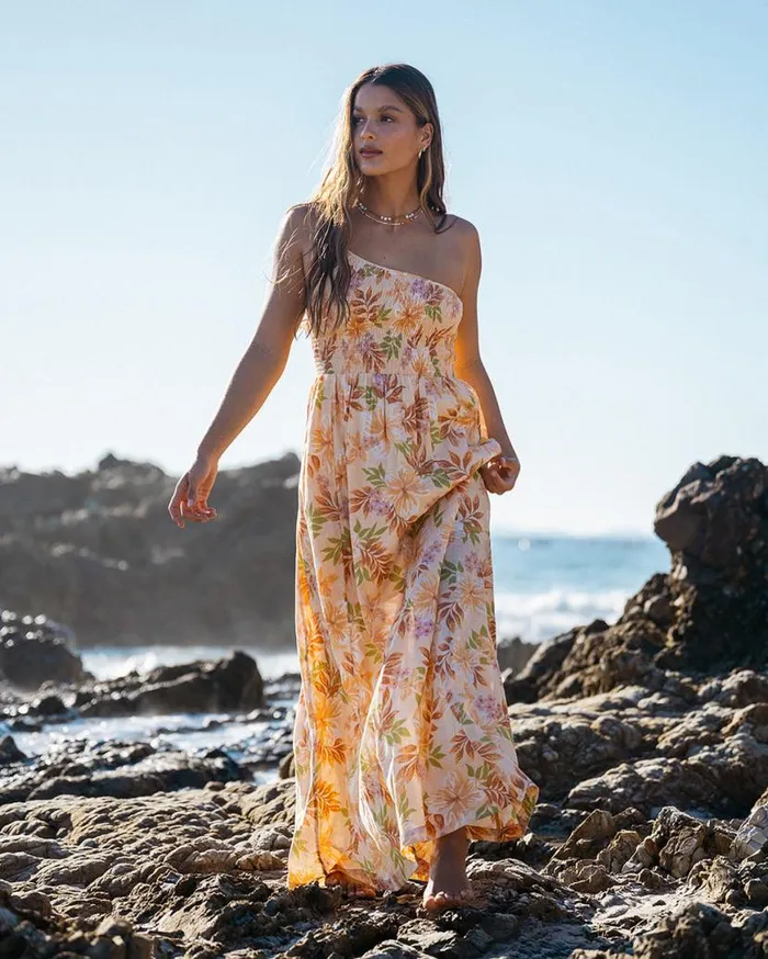 Womens Warmer Days One Shoulder Maxi Dress Peach Whip Billabong Dresses