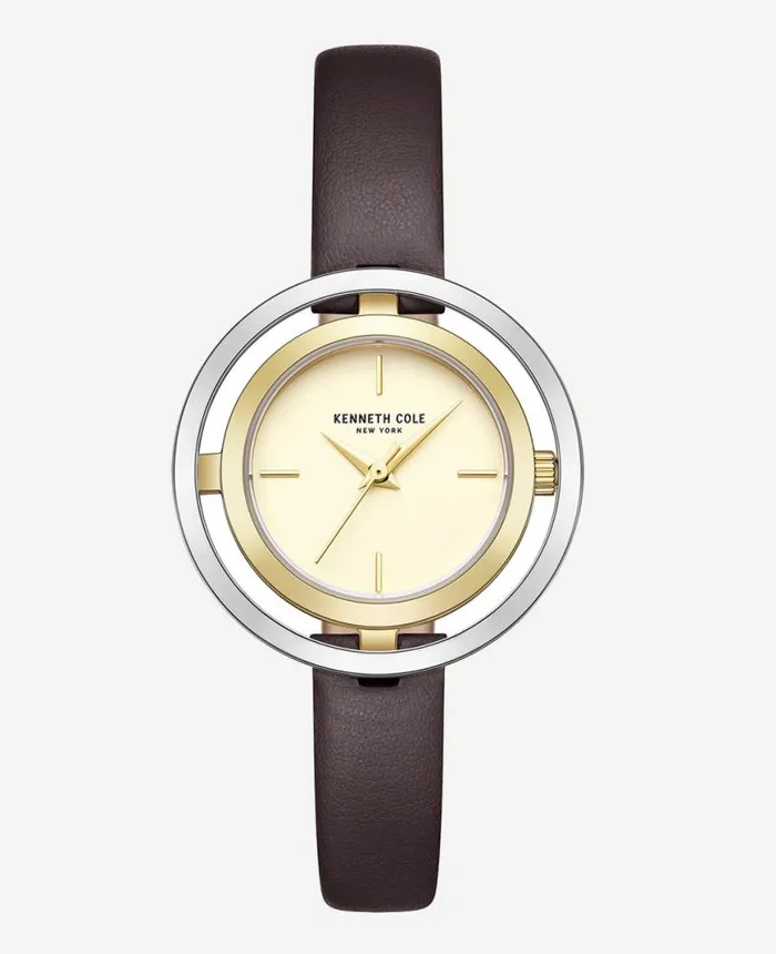Womens Watches Women Kenneth Cole Automatic TwoTone Transparency Water Resistant Leather Strap Watch Brown Womens Watches Women Kenneth Cole Automatic TwoTone Transparency Water Resistant Leather Strap Watch Brown