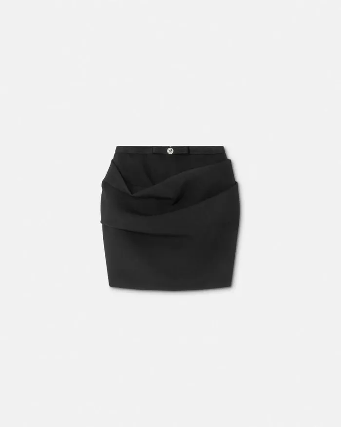 Wool Gabardine Draped Skirt Black Women Versace Skirts